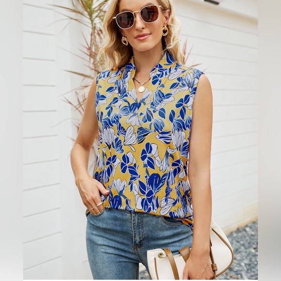 Women's Tank Tops V Neck Blouses Summer Sleeveless Casual Shirt - Picture 5 of 7